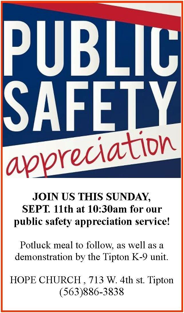 Public Safety Appreciation Sunday Ad Hope Church of Tipton