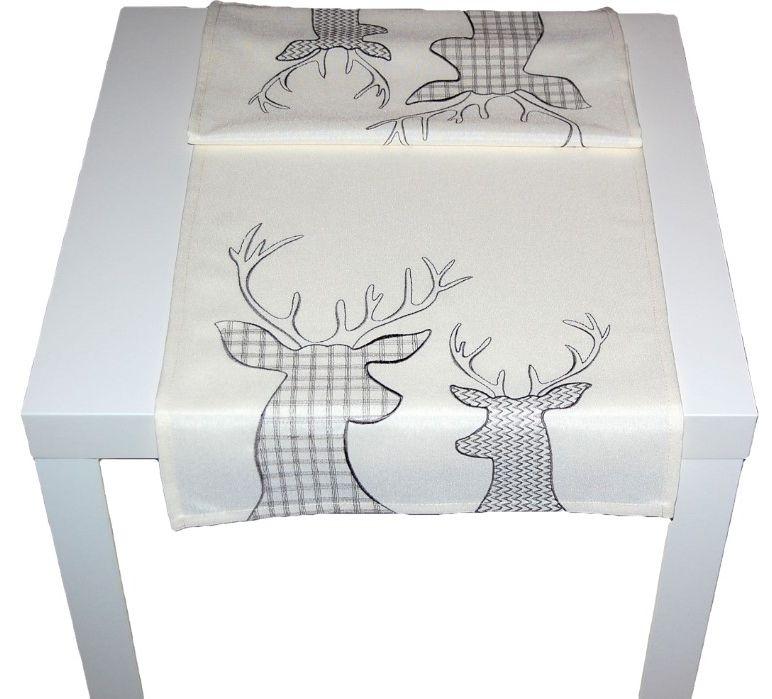 Tischdecke WEIHNACHTEN Creme Hirsch grau Jagdmotiv Tischläufer