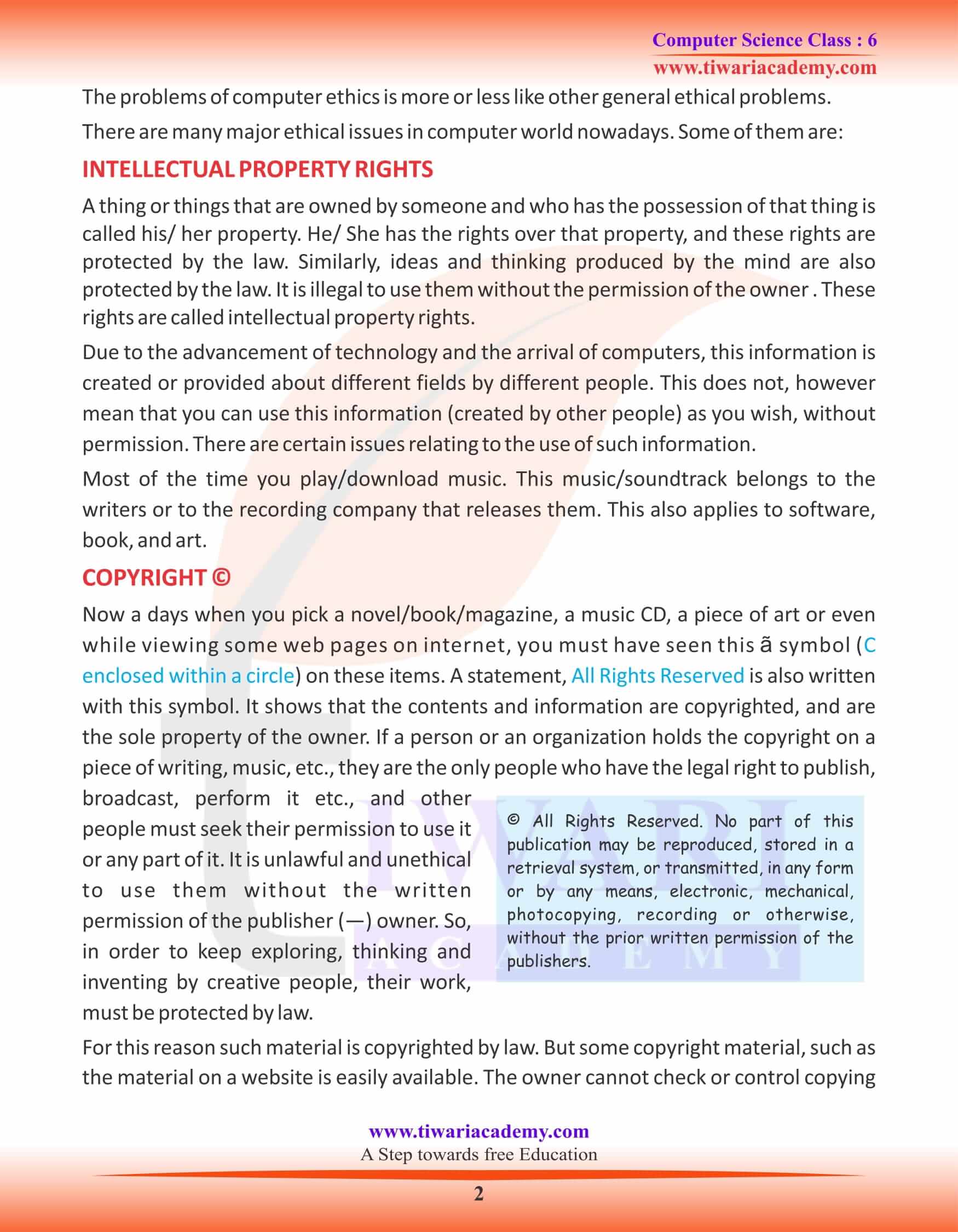 Class 6 Computer Science Chapter 8 Computer Ethics, Crime and Security