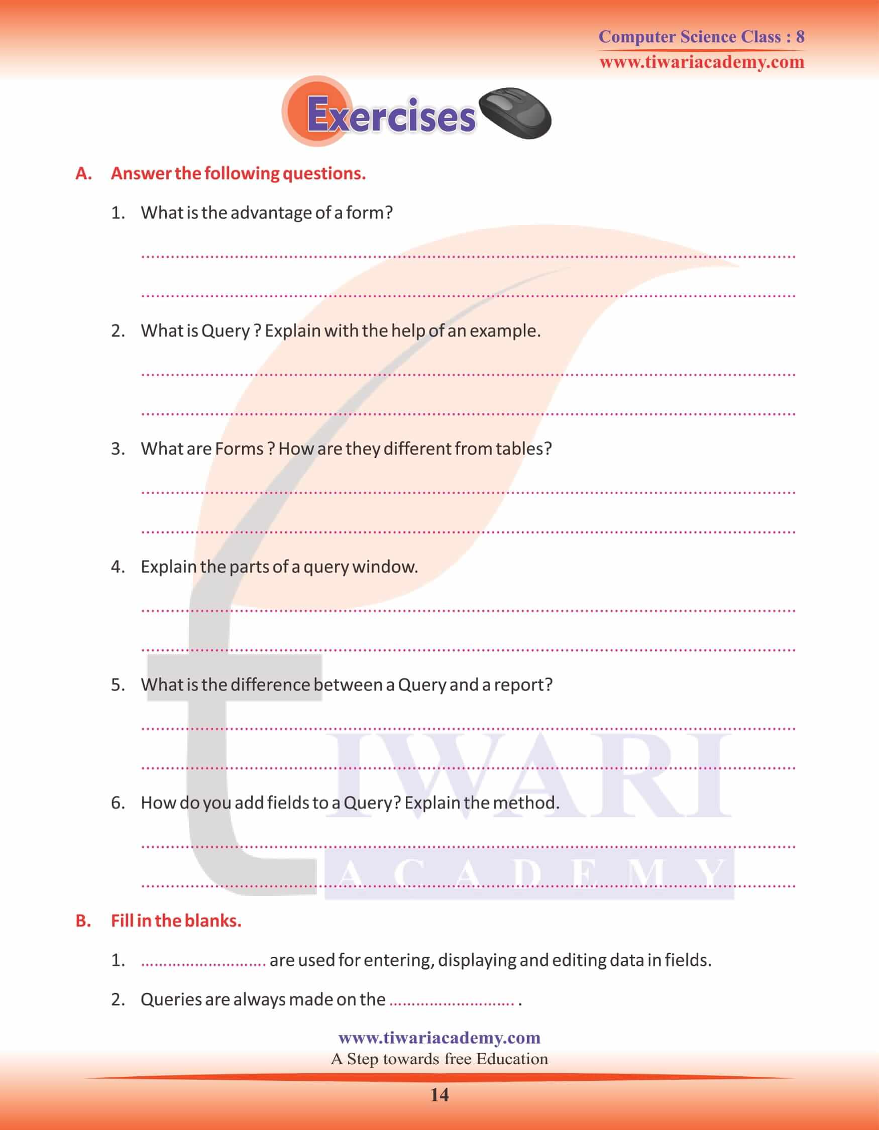 Class 8 Computer Science Chapter 7 Forms, Quires and Reports