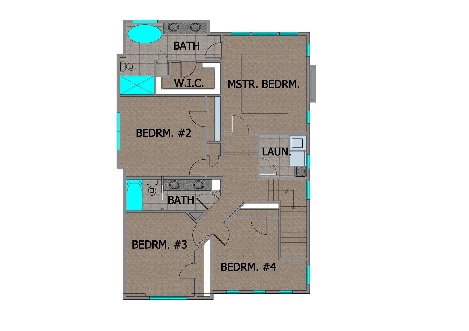 Narrow Lot Home Plan with 4 bedrooms, 4 baths, 3,347 Sq Ft, and 2 car