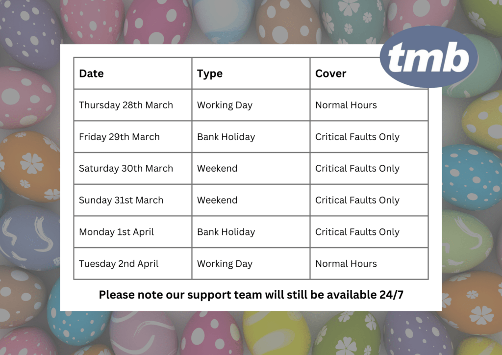 Easter Opening Hours TMB Systems Group