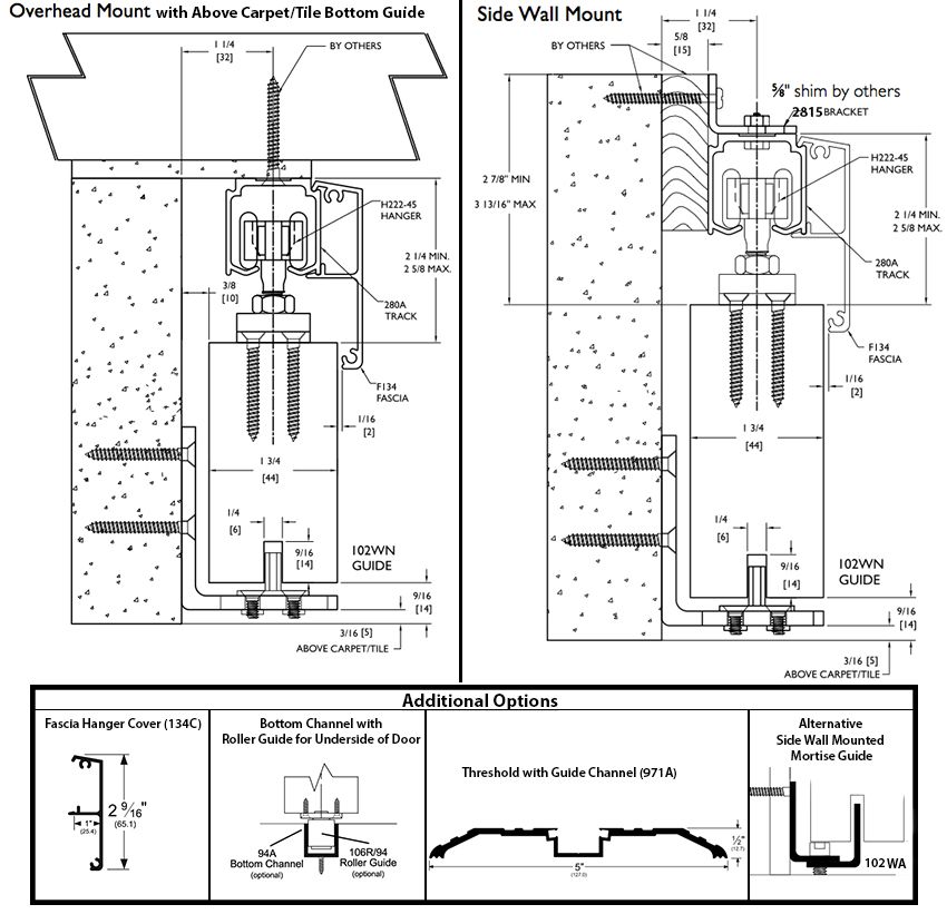 Sliding Door System with Above Carpet/Tile Bottom Guide, Two Mounting