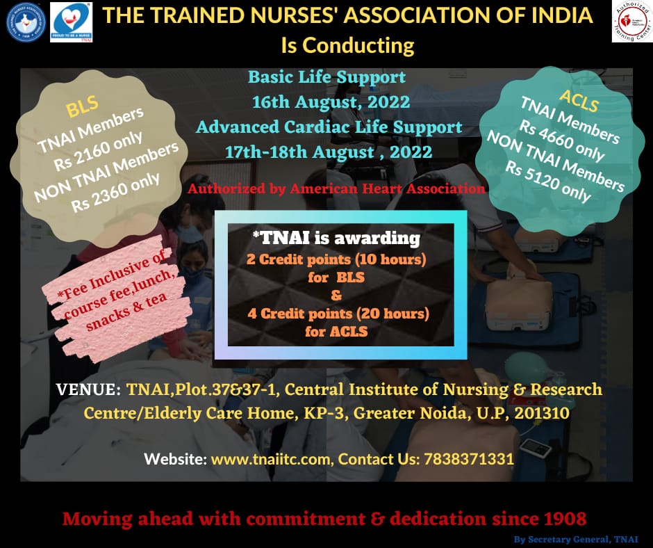 BLS/ACLS Course Schedule at Greater Noida on August 16 and 1718 July