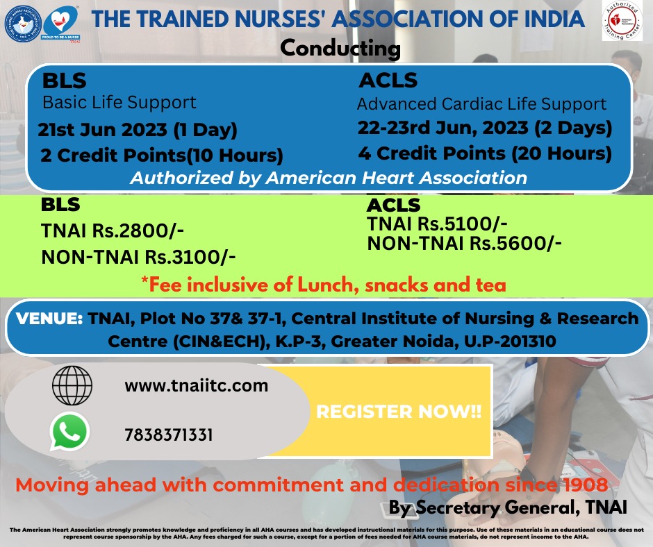 BLS/ACLS Course Schedule at Greater Noida on June 21 and 2223 April