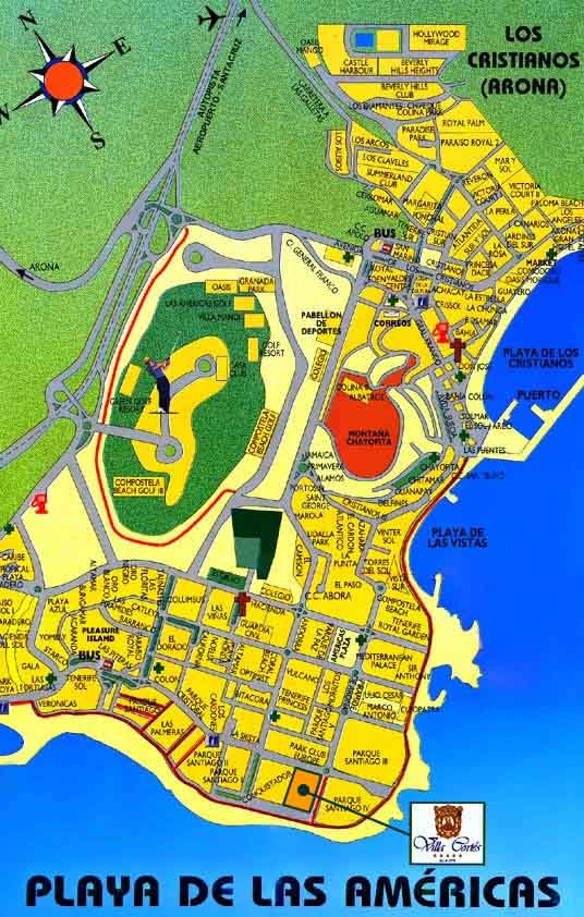 Los Cristianos and Playa de las Américas tourist map