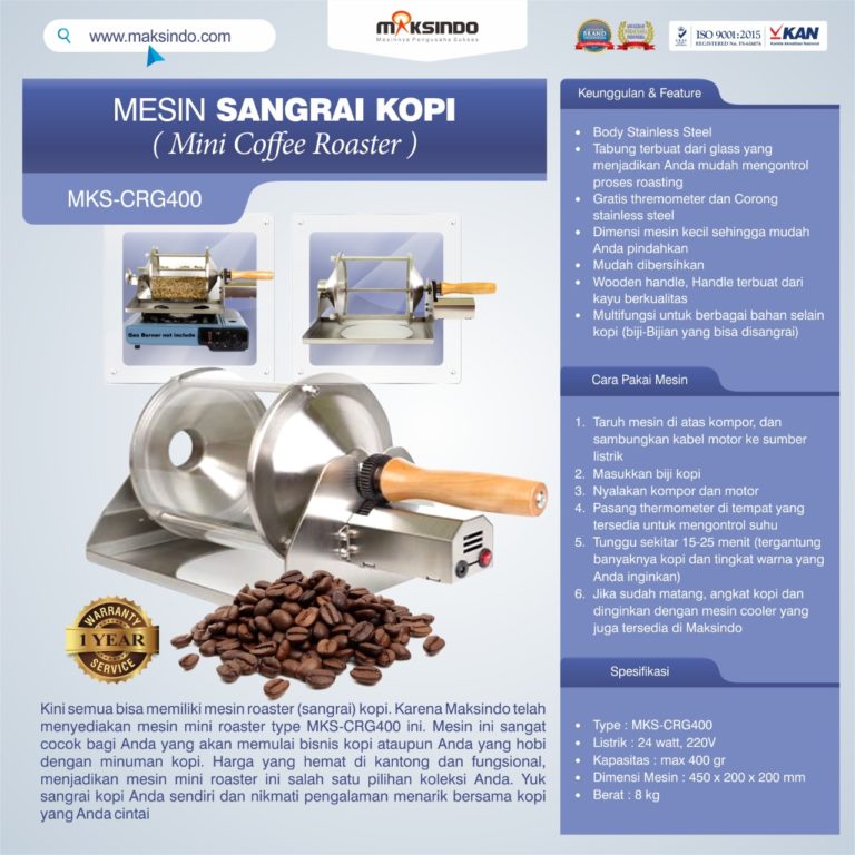 Jual Mesin Sangrai Kopi (Coffee Roaster) MKSCRG400 di Medan Toko Mesin Maksindo Medan Toko