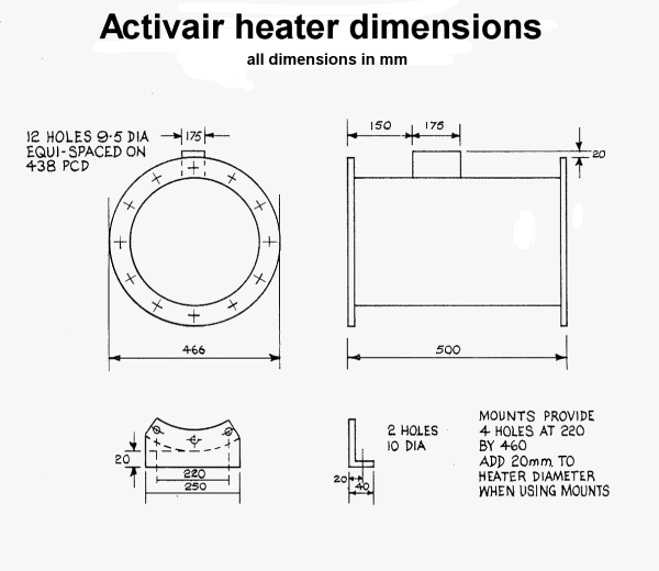 Activair electric fan heater dimensions