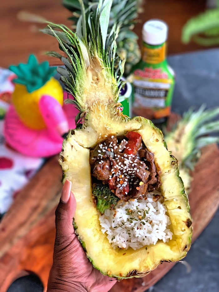 Cajun Pepper Steak Pineapple Bowls by High Heels & Good Meals Tony
