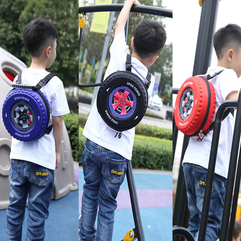 2019 New 3D Cartoon Car Tire Shape Backpack Children Zipper Bag