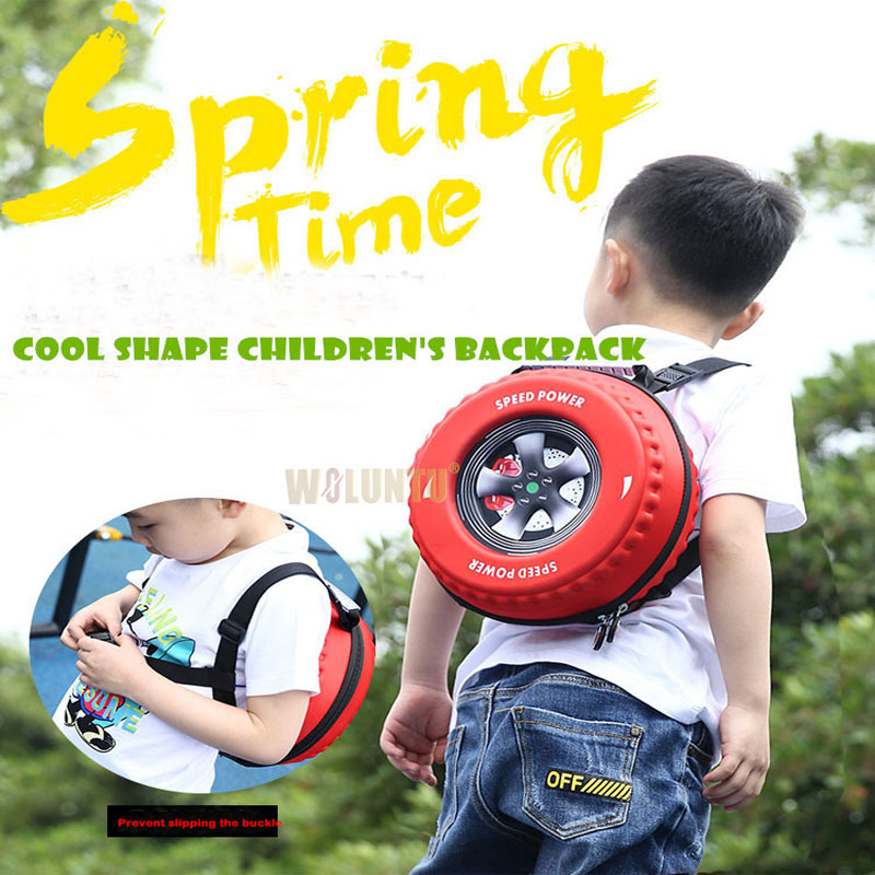 2019 New 3D Cartoon Car Tire Shape Backpack Children Zipper Bag