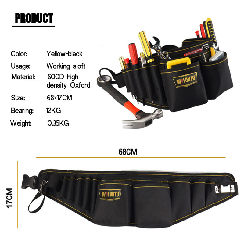 Heavy Duty Technician and Electrician’s Waist Tool Bag with Multiple