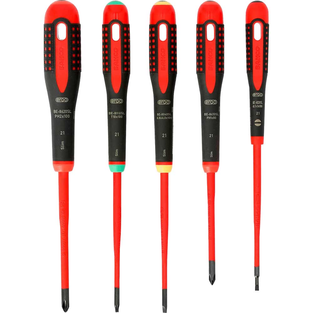 Bahco 5 Piece BE9871SL Ergo Slim VDE Insulated Screwdriver Set