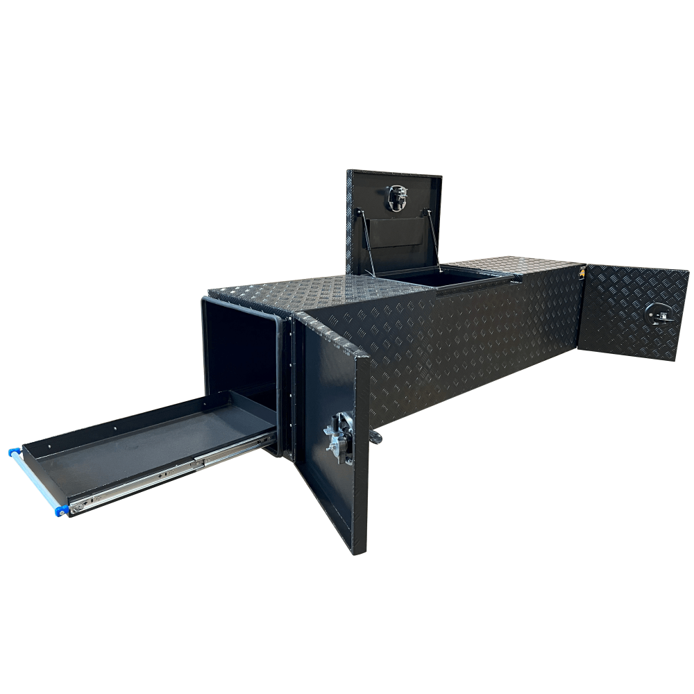 2200 x 500 x 550mm Black Checker Aluminium 3 Lid Slides BBQ Generator