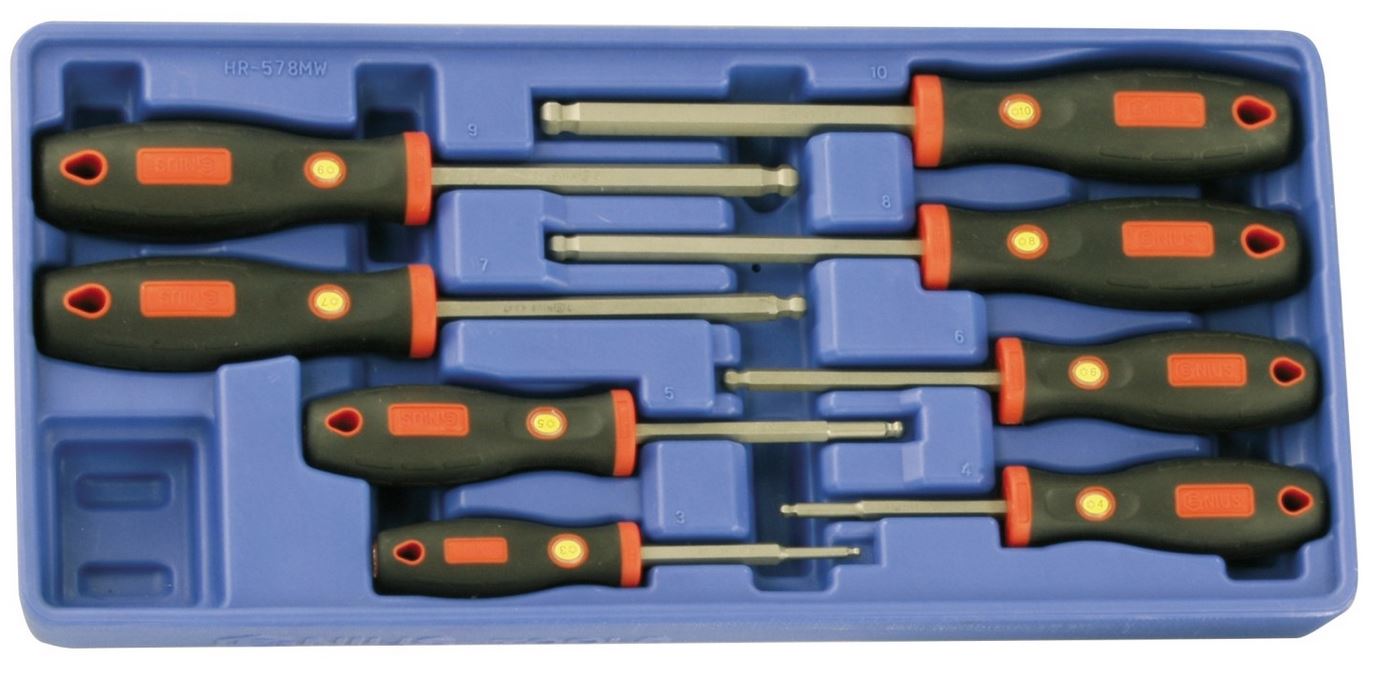 Genius Tools HR578MW 8 Piece Metric Wobble Hex Screwdriver Set