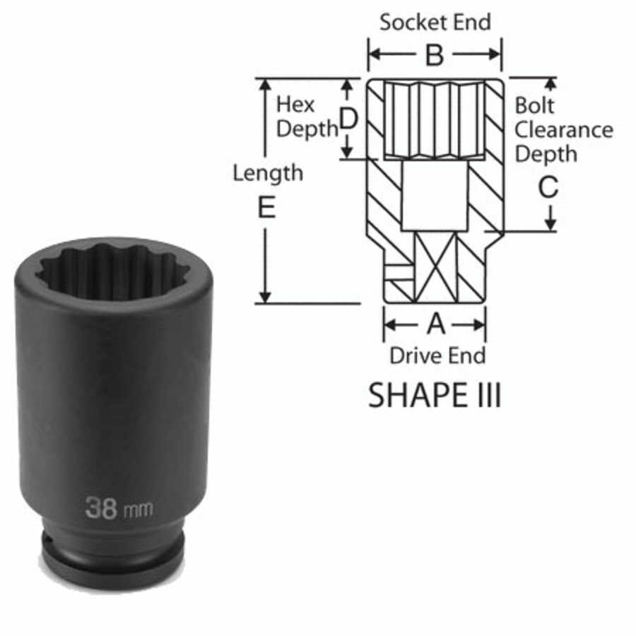 3/4 In Drive 12 Pt Deep Impact Socket 50mm Grey Pneumatic 3150MD