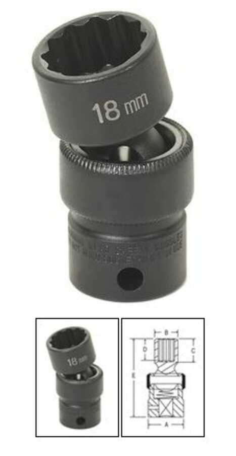 3/8 Inch 12 Point Standard Universal Impact Swivel Socket 22mm Grey