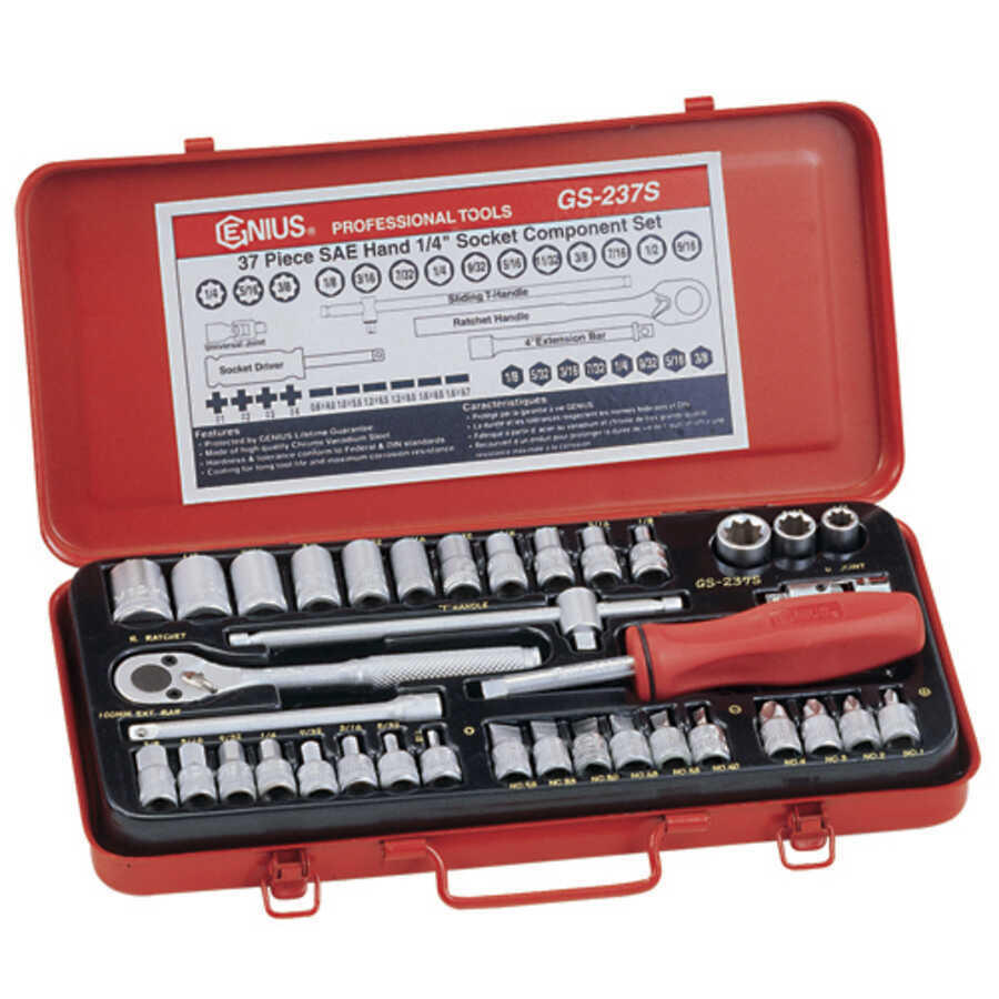 37PC 1/4 Dr. SAE Hand Socket Set Genius Tools GS237S