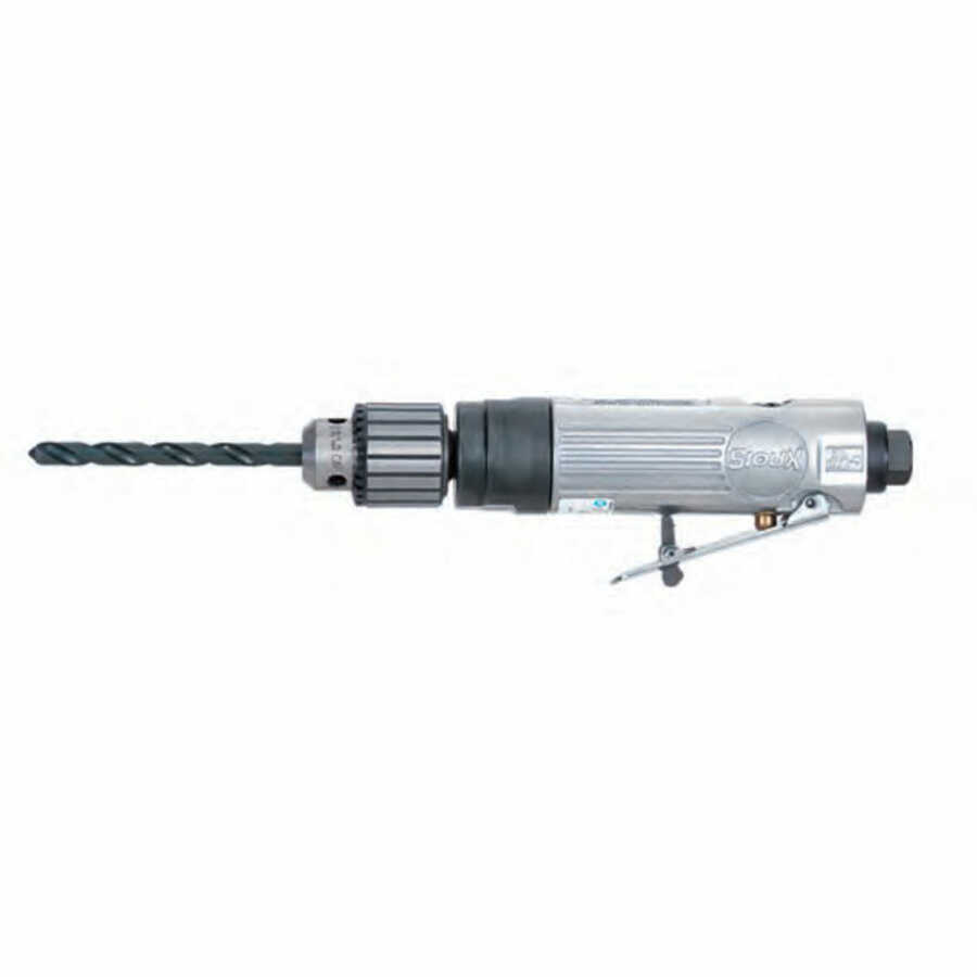 Inline Air Drill NonReversible 1.0 HP 3/8 Inch Chuck 2500 RPM Sioux