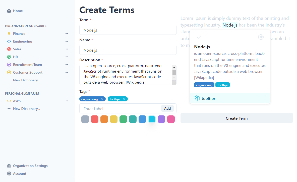 The Glossary Hub of tooltipr
