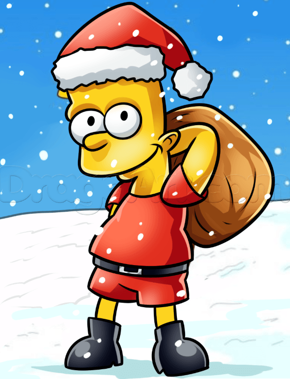 Christmas Bart Simpson Drawing Lesson, Easy, 7 Steps Toons Mag
