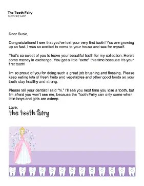Printable Tooth Fairy Letter — Lost First Tooth
