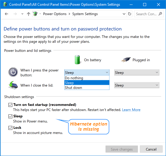Fix Hibernate Option Missing in Windows 10 Power Options Password