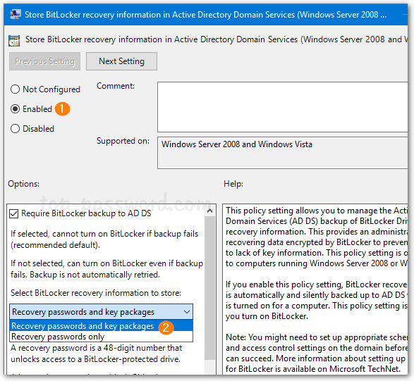Use GPO to Automatically Save BitLocker Recovery Key in Active
