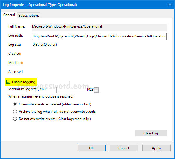 How to Enable Print Logging in Windows 10 and Windows Server 2012 Password Recovery