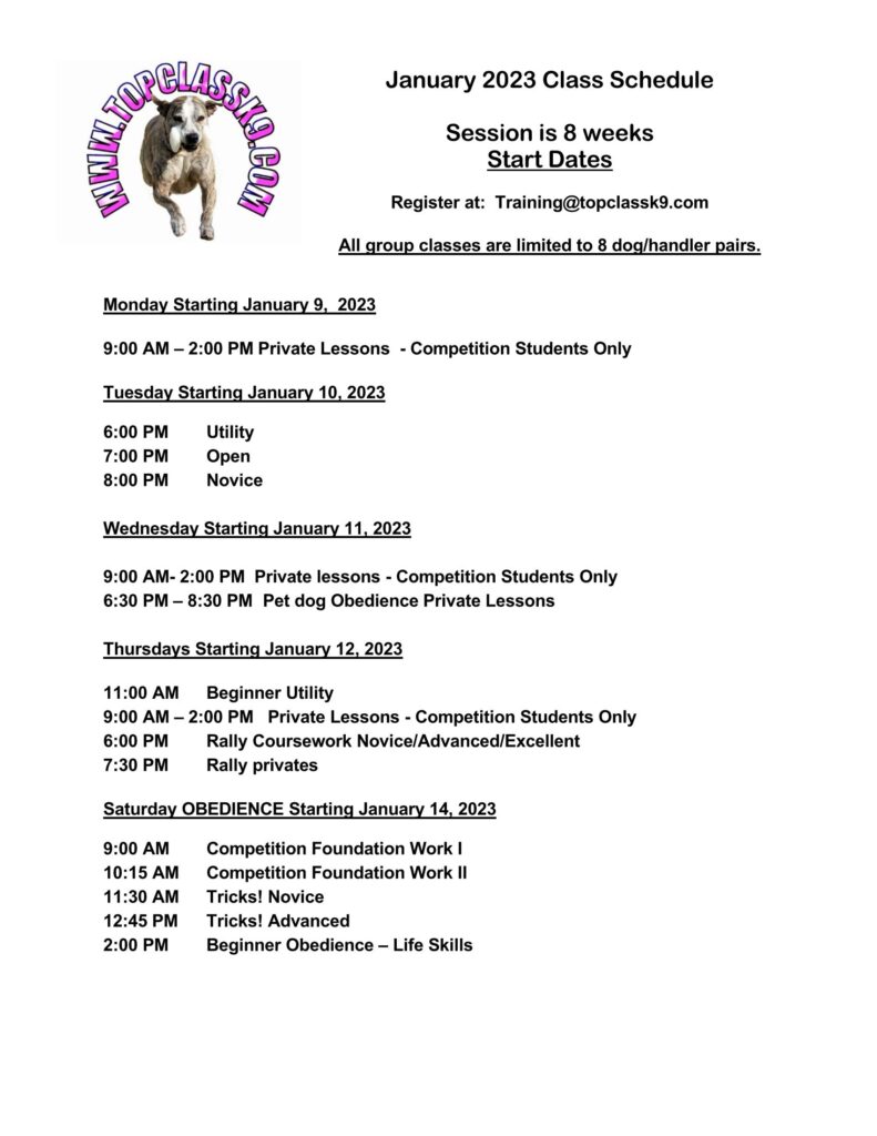 Enrollment & Pricing Top Class K9