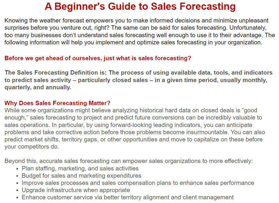 A Beginner's Guide to Sales Forecasting August 2022 Newsletter Top