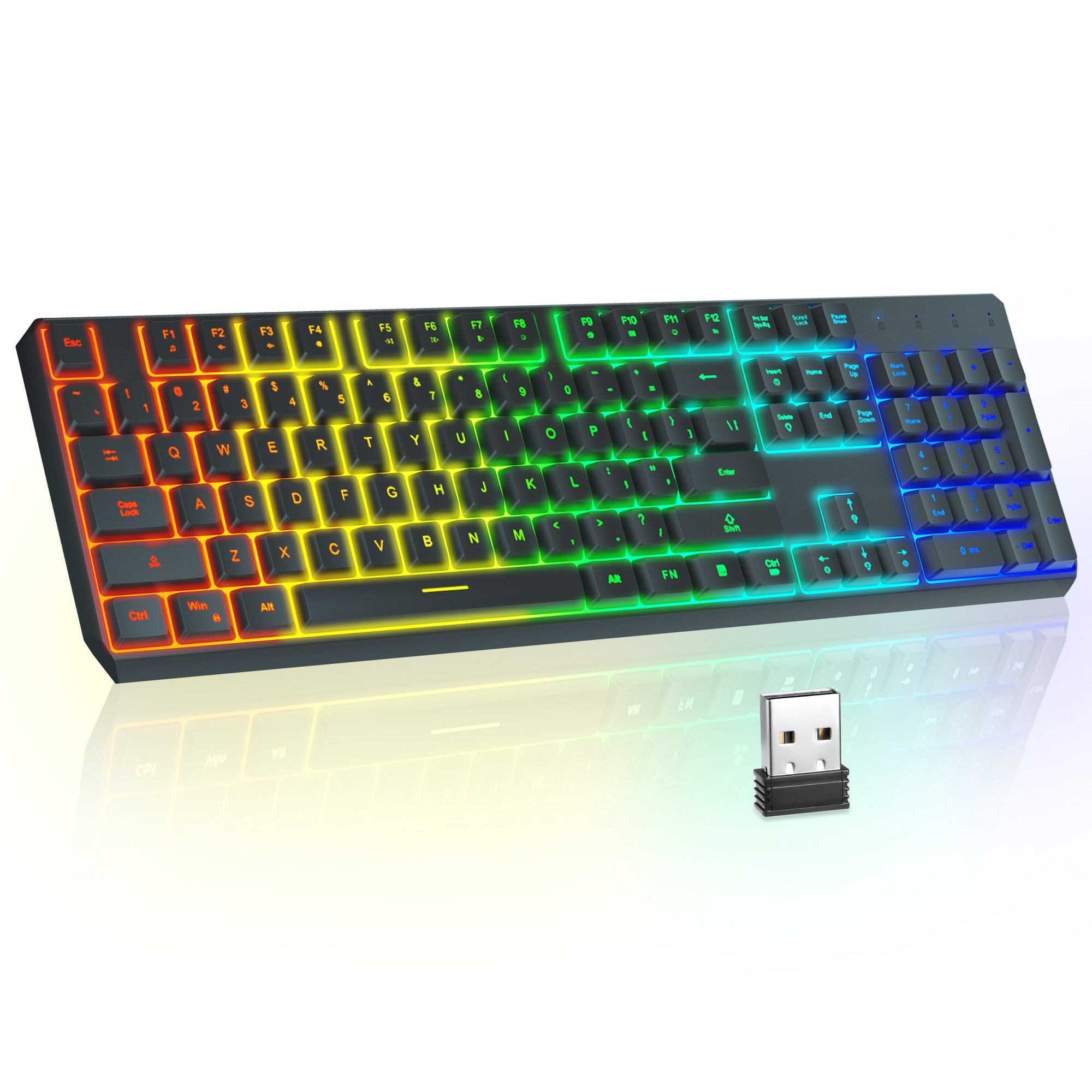 Wireless Gaming Keyboard TopMate 2.4G Rainbow Backlit Keyboard