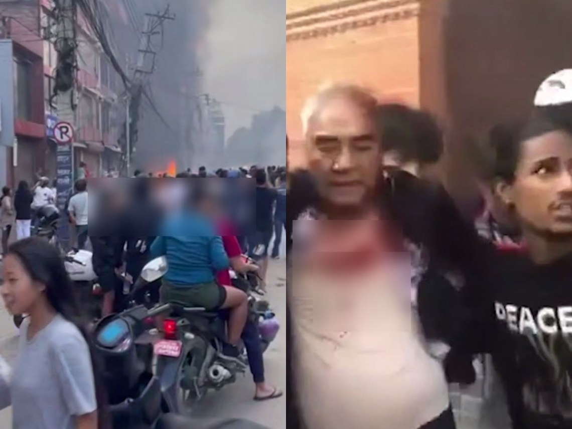 Погромы в Непале из-за запрета соцсетей: толпа сожгла заживо жену экс-премьера и избивает министров прямо на улице Погромы в Непале из-за запрета соцсетей: толпа сожгла заживо жену экс-премьера и избивает министров прямо на улице