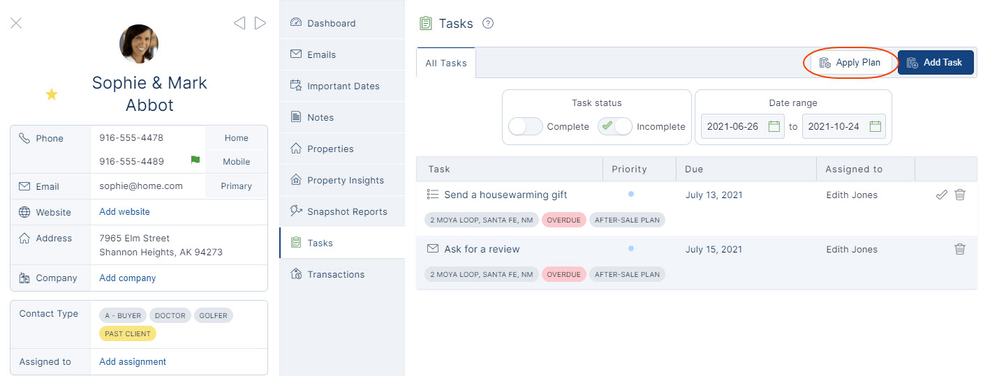 Add real estate drip email campaigns to your task plans