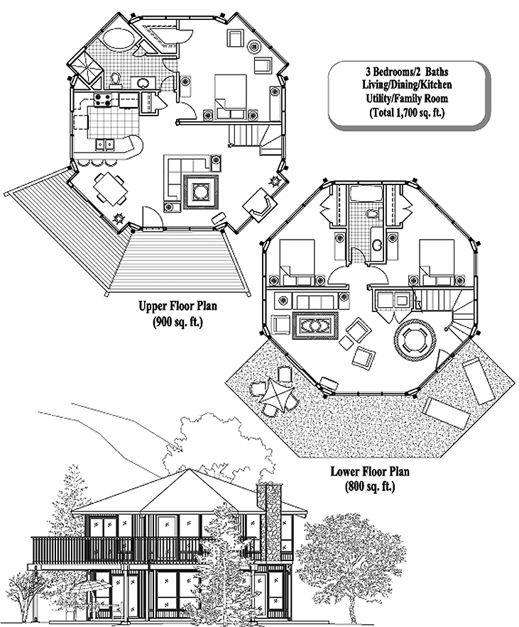 Online House Plan 3 Bedrooms, 2 Baths, 1700 sq. ft., TwoStory