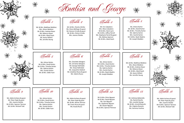 Table Plans for Christmas Weddings