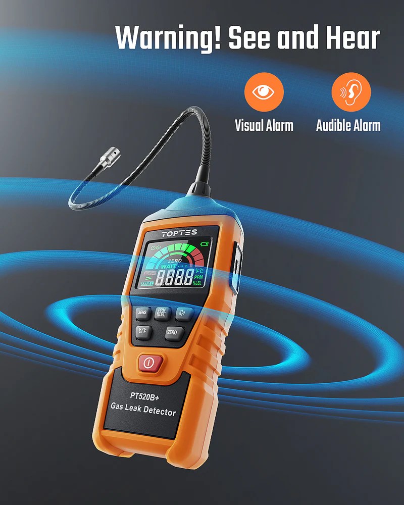 TopTes PT520B+ Gas Leak Detector with Upgraded Display & Rechargeable