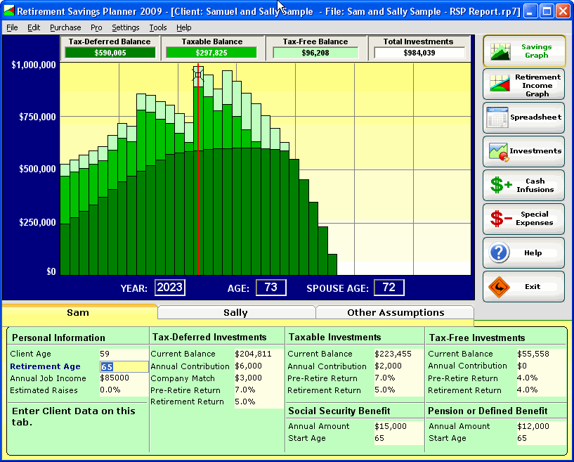 Screenshots of our Retirement Software and Financial Planning Reports