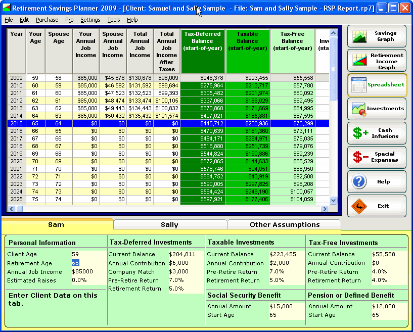 Screenshots of our Retirement Software and Financial Planning Reports