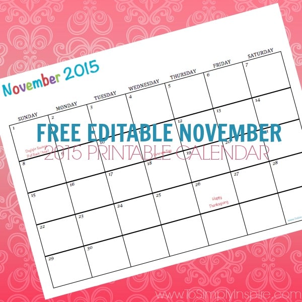 Free Printable Calendar November 2015