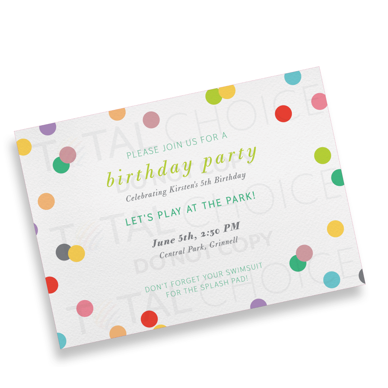 Rainbow Confetti Birthday Invitation Cards Designed by Total Choice