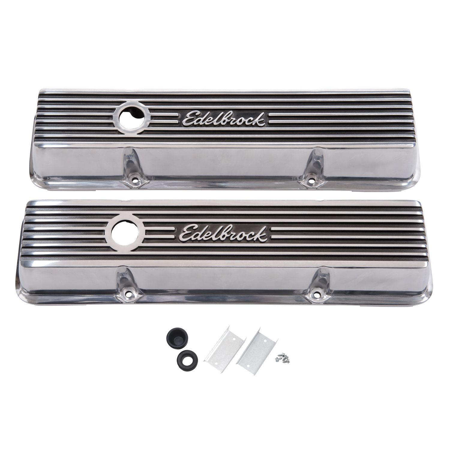 SBC Valve Rocker Covers PCV Breather hole, Polished Finned Aluminum