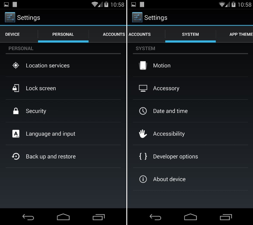 Change Android Setting App into Tabbed Menu with Biftor Settings