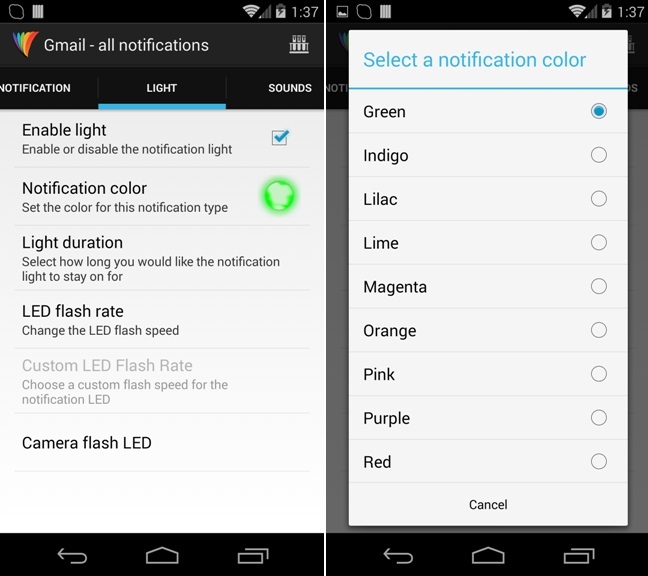 Nexus 5 LED Notification Color Customization Guide Without Root