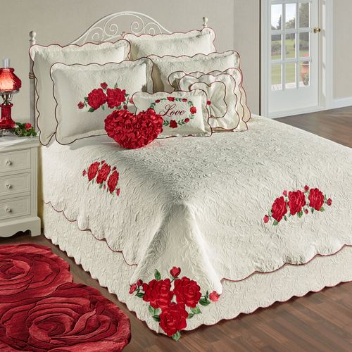 Bella Rosa Red Rose Floral Woven Matelasse Luxury Coverlet Set Bedding