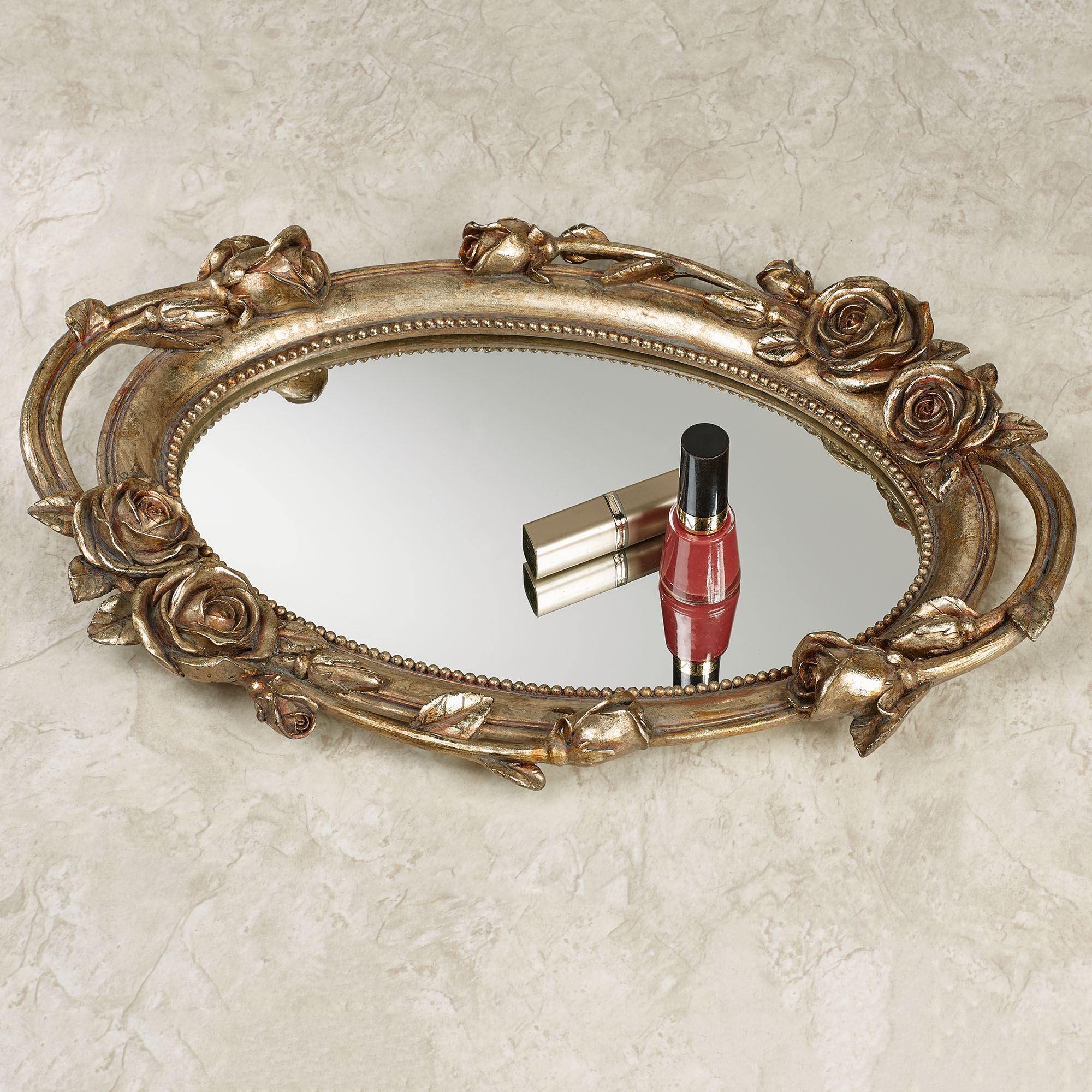 Rose Melody Gold Floral Mirrored Vanity Tray