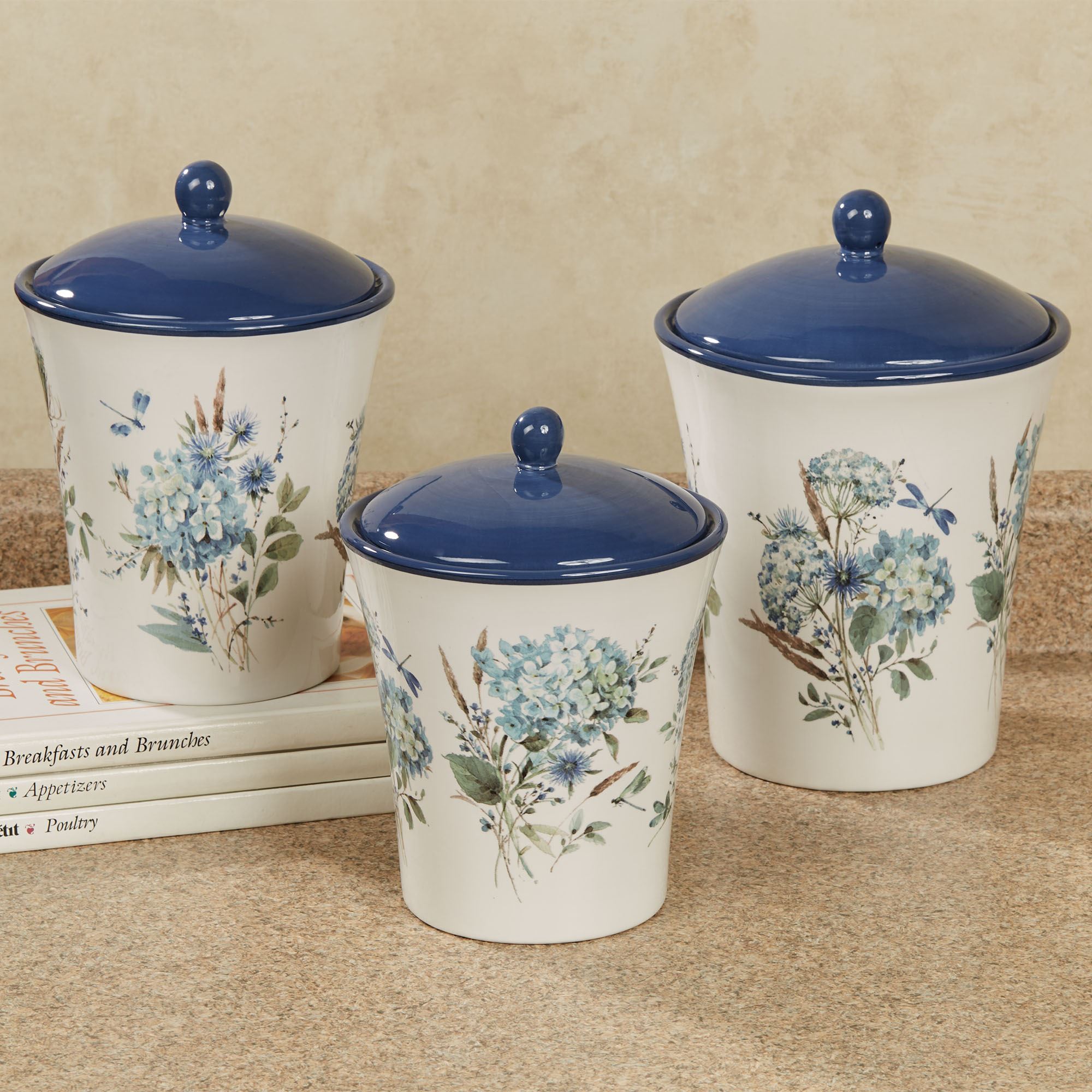 Bohemian Blue Floral Ceramic Kitchen Canister Set