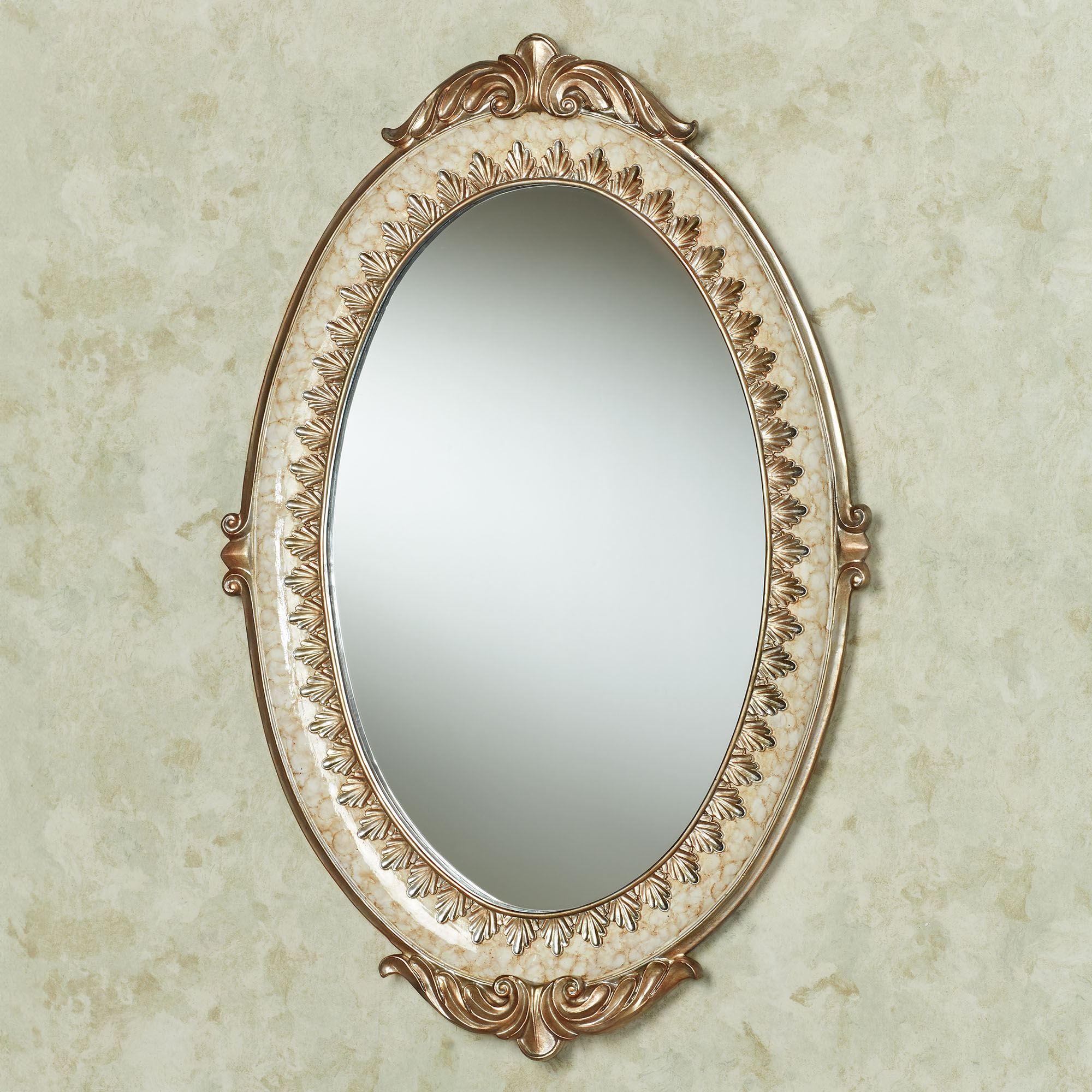 Cambria Ivory and Beige Traditional Oval Wall Mirror
