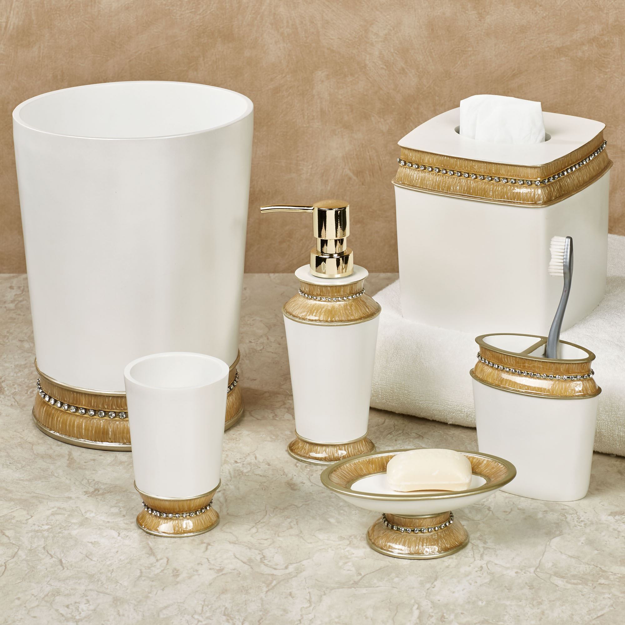 Chic Gold Trim Bath Accessories