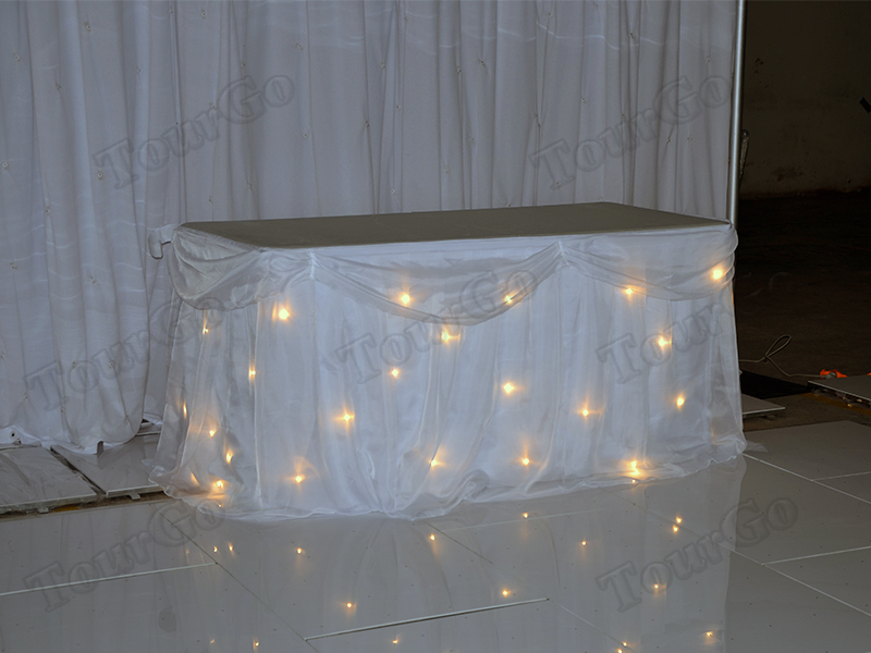 TourGo Starlit LED White Wedding Table Skirt Pleated Drape 4M TourGo